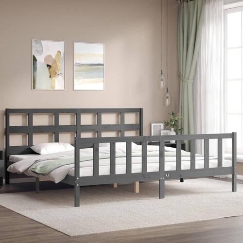 Sengeramme med sengegavl 200x200 cm massivt træ grå