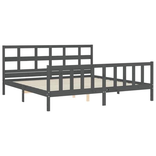 Sengeramme med sengegavl 200x200 cm massivt træ grå