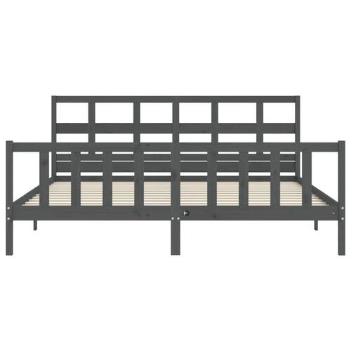 Sengeramme med sengegavl 200x200 cm massivt træ grå