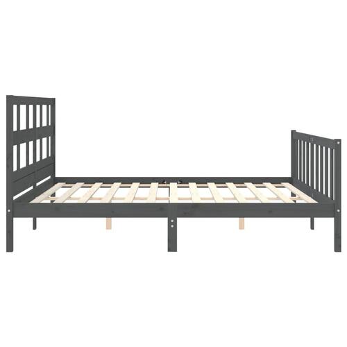 Sengeramme med sengegavl 200x200 cm massivt træ grå