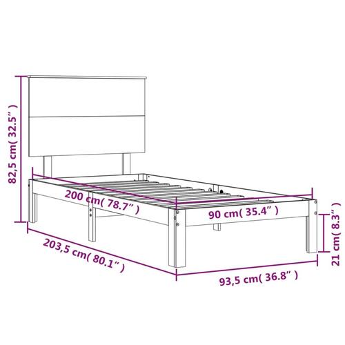 Sengeramme uden madras 90x200 cm massivt fyrretræ hvid