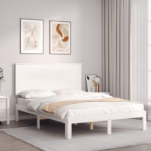 Sengeramme uden madras 140x190 cm massivt fyrretræ hvid