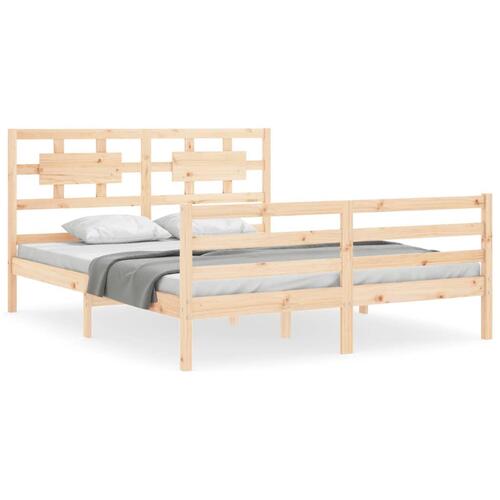 Sengeramme med sengegavl kingsize massivt træ
