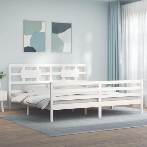 Sengeramme med sengegavl Super King Size massivt træ hvid