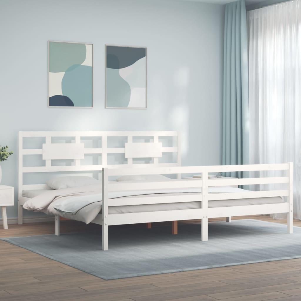 Sengeramme med sengegavl Super King Size massivt træ hvid