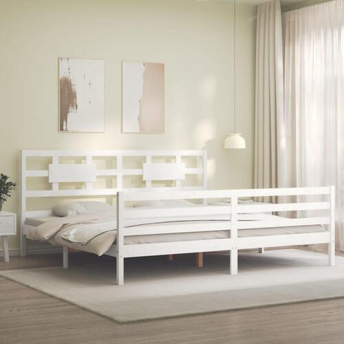 Sengeramme med sengegavl Super King Size massivt træ hvid