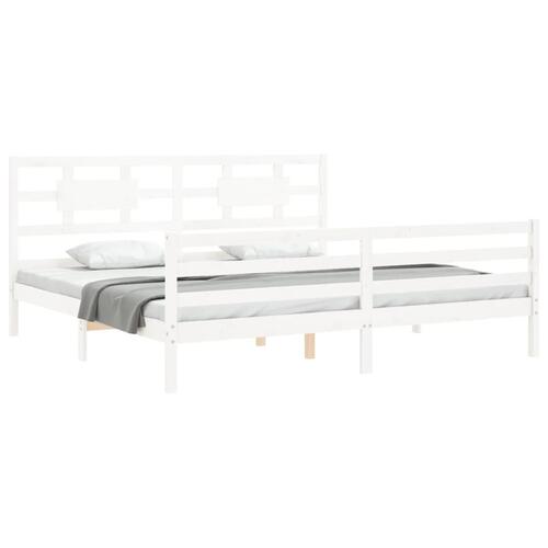 Sengeramme med sengegavl Super King Size massivt træ hvid