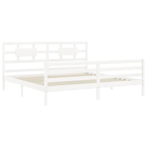 Sengeramme med sengegavl Super King Size massivt træ hvid