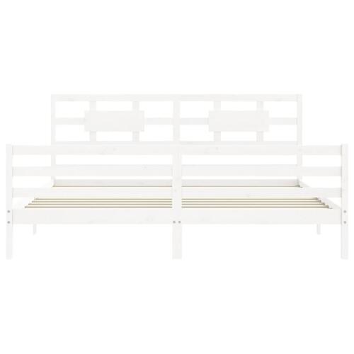 Sengeramme med sengegavl Super King Size massivt træ hvid