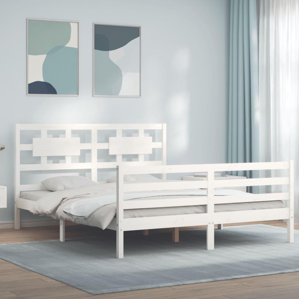 Sengeramme med sengegavl 160x200 cm massivt træ hvid