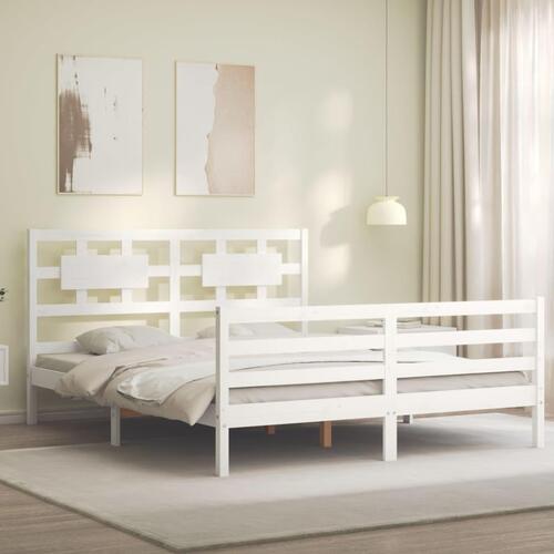 Sengeramme med sengegavl 160x200 cm massivt træ hvid