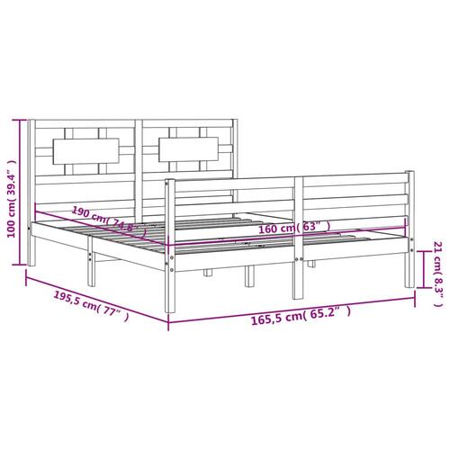 Sengeramme med sengegavl 160x200 cm massivt træ hvid