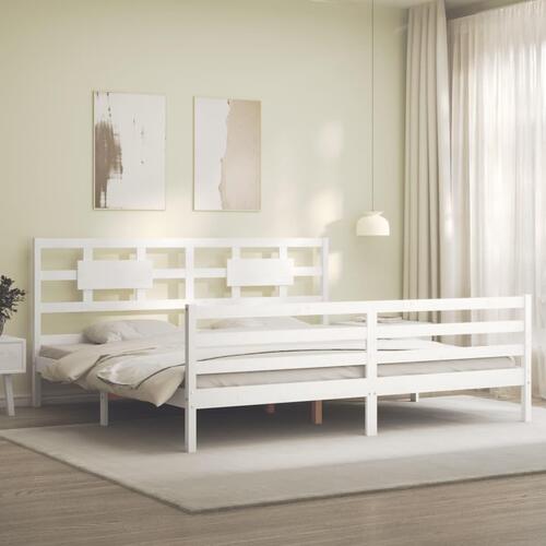 Sengeramme med sengegavl 200x200 cm massivt træ hvid