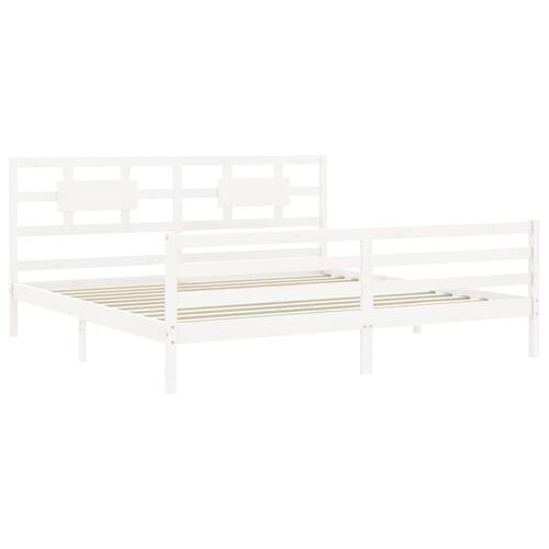 Sengeramme med sengegavl 200x200 cm massivt træ hvid