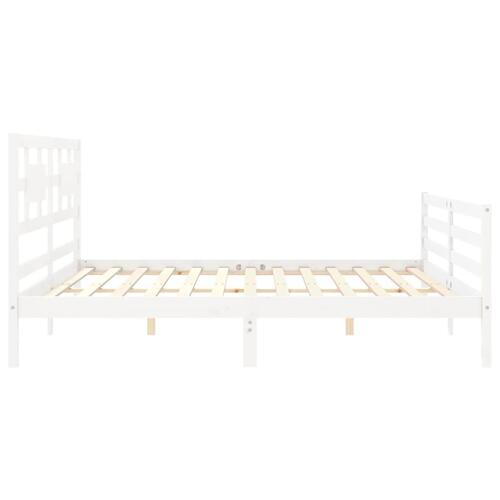 Sengeramme med sengegavl 200x200 cm massivt træ hvid