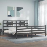 Sengeramme med sengegavl 200x200 cm massivt træ grå