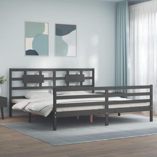 Sengeramme med sengegavl 200x200 cm massivt træ grå