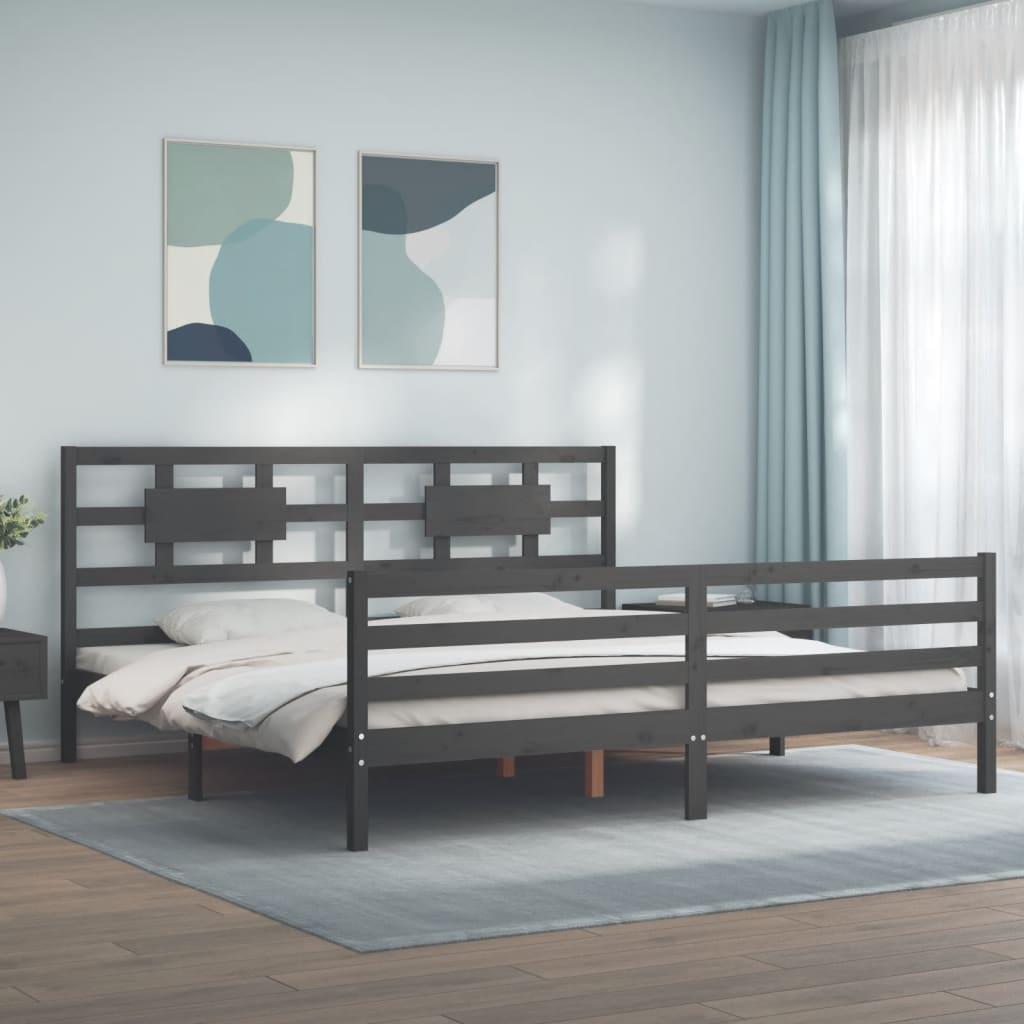 Sengeramme med sengegavl 200x200 cm massivt træ grå