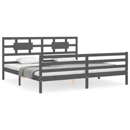 Sengeramme med sengegavl 200x200 cm massivt træ grå