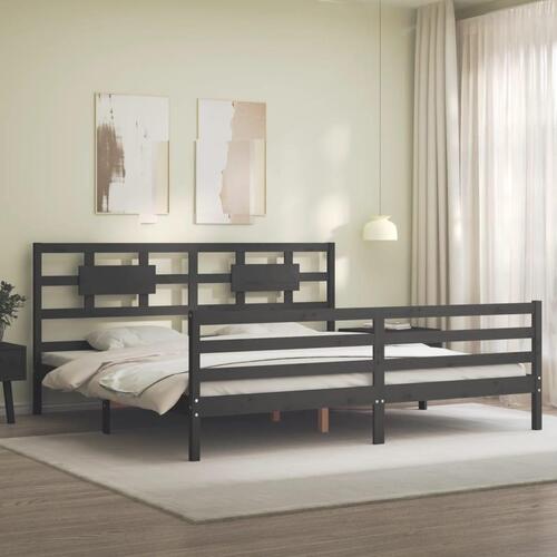 Sengeramme med sengegavl 200x200 cm massivt træ grå