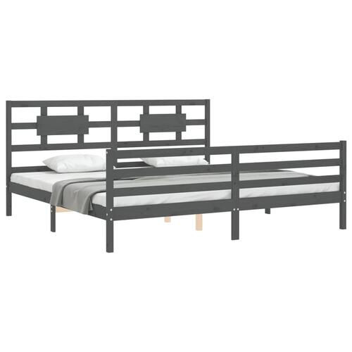 Sengeramme med sengegavl 200x200 cm massivt træ grå