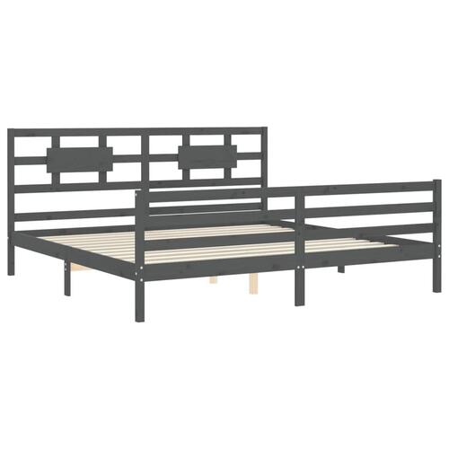 Sengeramme med sengegavl 200x200 cm massivt træ grå