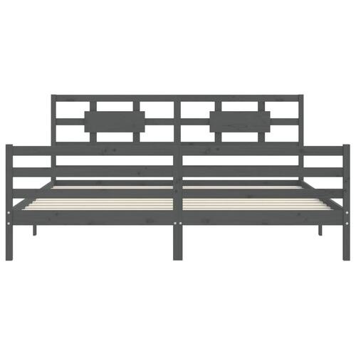 Sengeramme med sengegavl 200x200 cm massivt træ grå