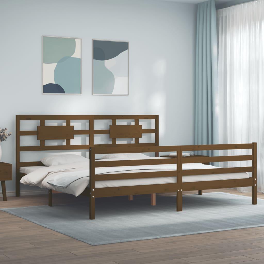 Sengeramme med sengegavl 200x200 cm massivt træ gyldenbrun