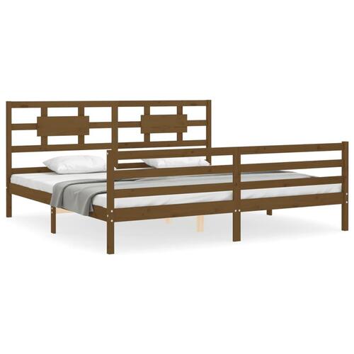 Sengeramme med sengegavl 200x200 cm massivt træ gyldenbrun
