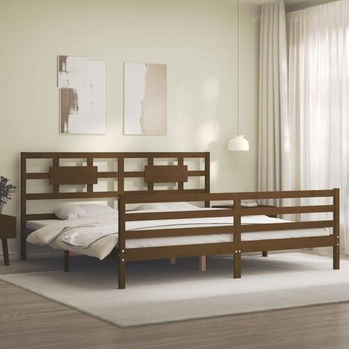 Sengeramme med sengegavl 200x200 cm massivt træ gyldenbrun