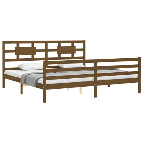 Sengeramme med sengegavl 200x200 cm massivt træ gyldenbrun