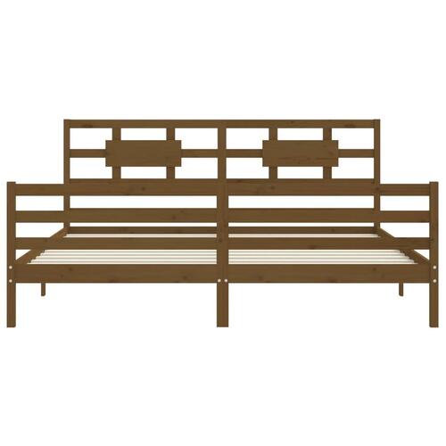 Sengeramme med sengegavl 200x200 cm massivt træ gyldenbrun