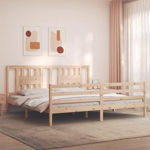 Sengeramme med sengegavl 200x200 cm massivt træ