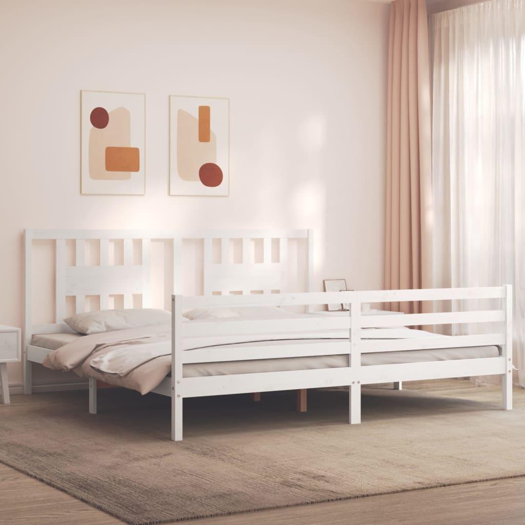 Sengeramme med sengegavl Super King Size massivt træ hvid