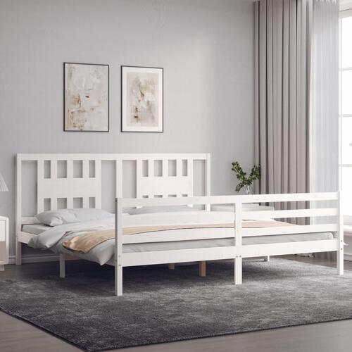 Sengeramme med sengegavl Super King Size massivt træ hvid
