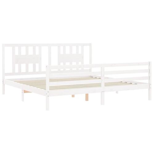 Sengeramme med sengegavl Super King Size massivt træ hvid