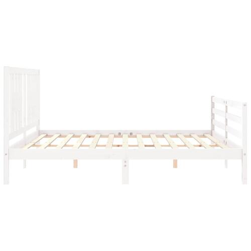 Sengeramme med sengegavl Super King Size massivt træ hvid