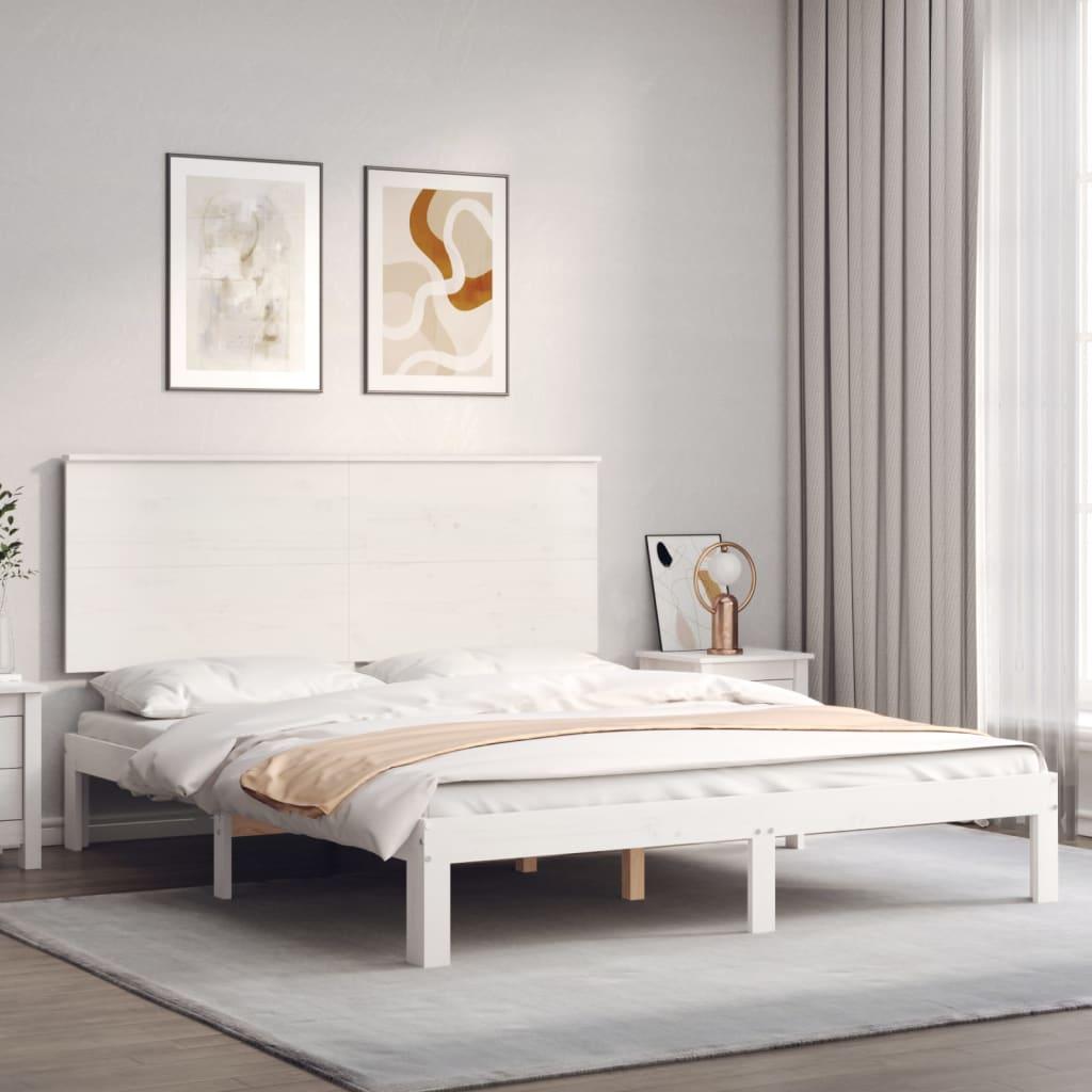 Sengeramme med sengegavl kingsize massivt træ hvid