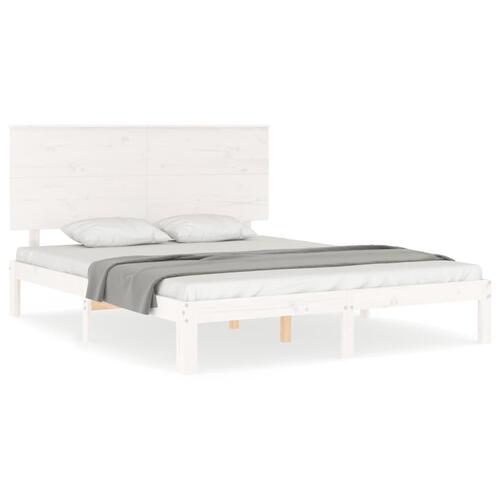 Sengeramme med sengegavl kingsize massivt træ hvid