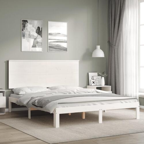 Sengeramme med sengegavl kingsize massivt træ hvid