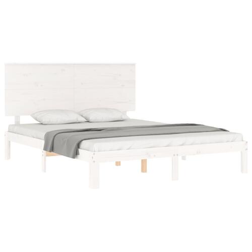 Sengeramme med sengegavl kingsize massivt træ hvid