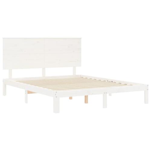 Sengeramme med sengegavl kingsize massivt træ hvid