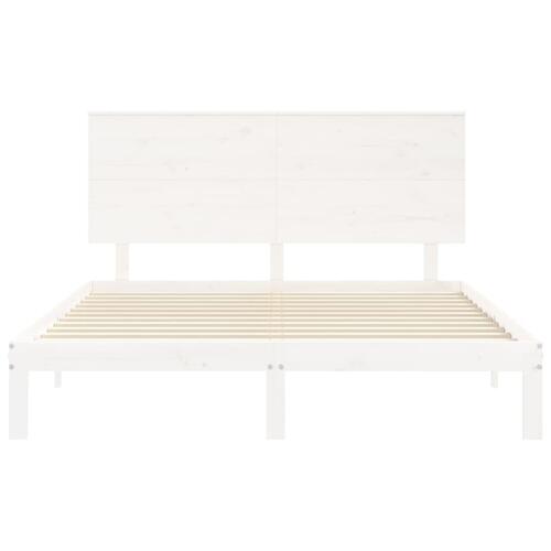 Sengeramme med sengegavl kingsize massivt træ hvid