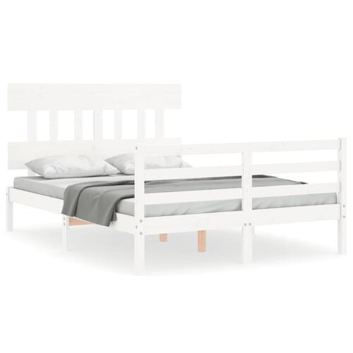 Sengeramme med sengegavl Small Double massivt træ hvid