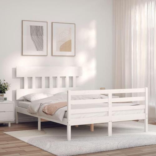 Sengeramme med sengegavl Small Double massivt træ hvid