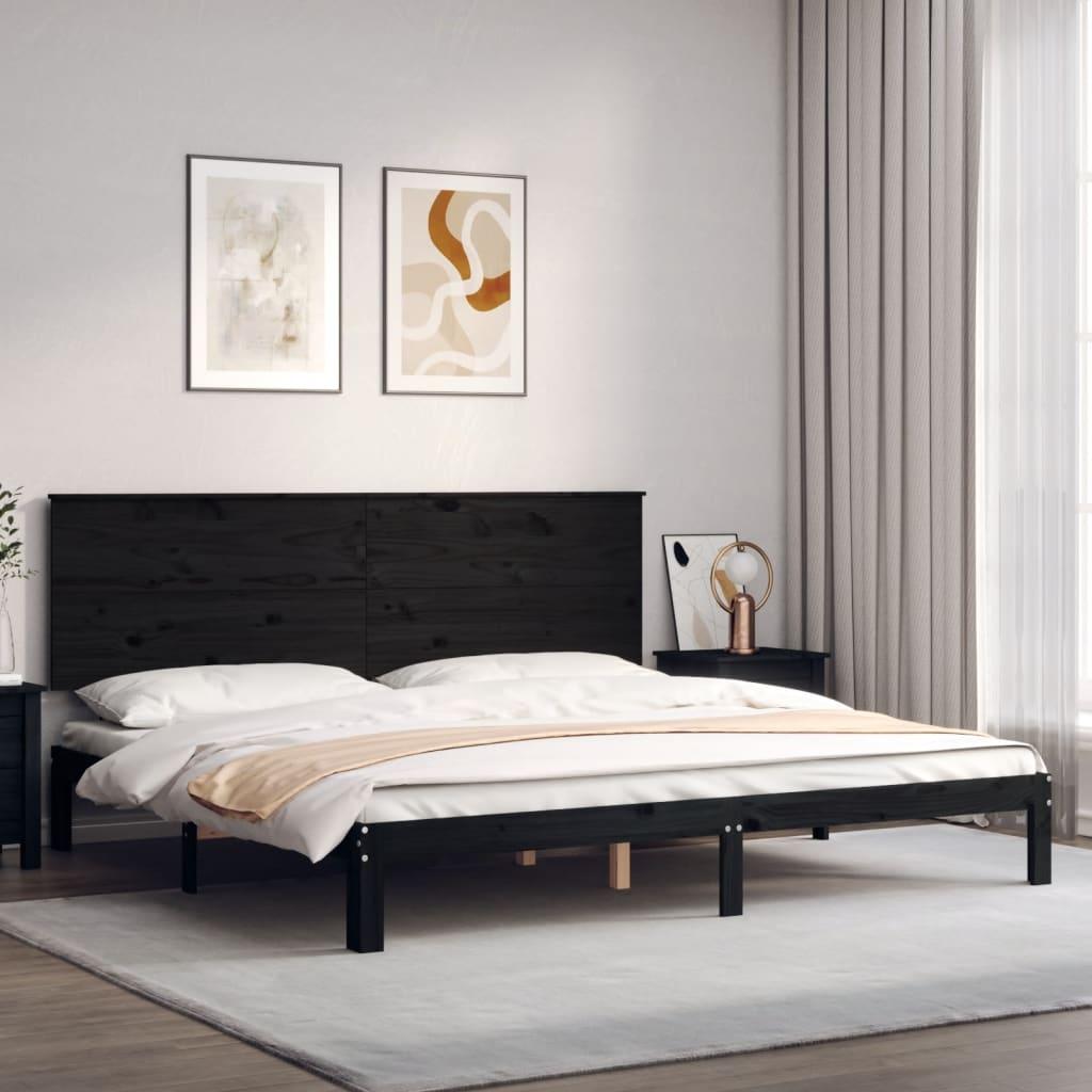 Sengeramme med sengegavl 200x200 cm massivt træ sort