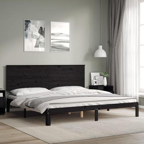 Sengeramme med sengegavl 200x200 cm massivt træ sort