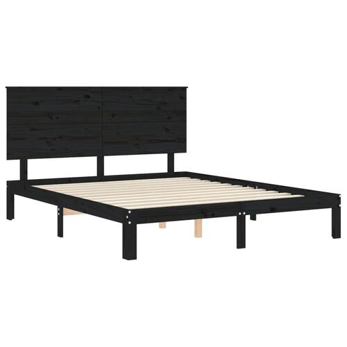 Sengeramme med sengegavl 200x200 cm massivt træ sort