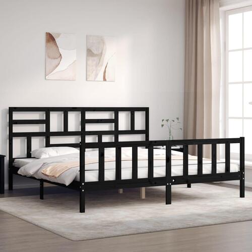 Sengeramme med sengegavl Super King Size massivt træ sort