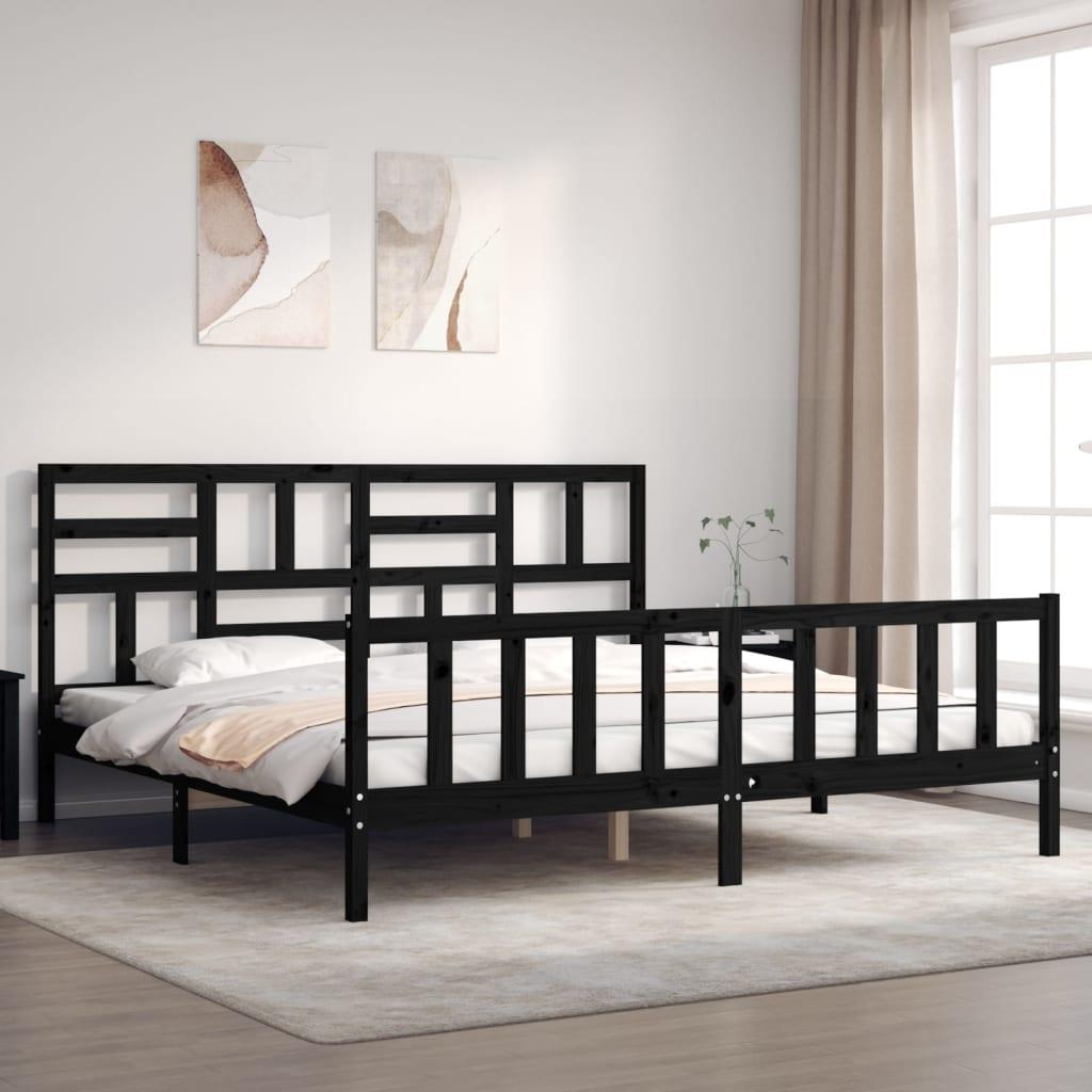 Sengeramme med sengegavl Super King Size massivt træ sort
